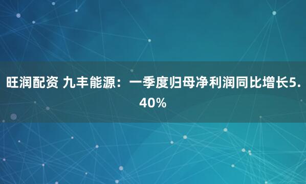 旺润配资 九丰能源：一季度归母净利润同比增长5.40%